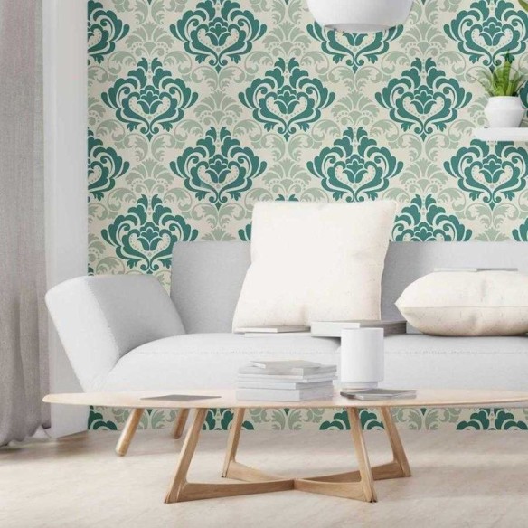 Papel de Parede Adesivo Arabescos Verde e Bege N06109