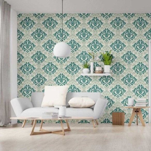 Papel de Parede Adesivo Arabescos Verde e Bege N06109