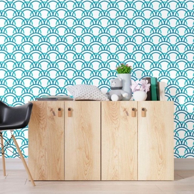 Papel de Parede Adesivo Arcos Ondas Azuis N012100