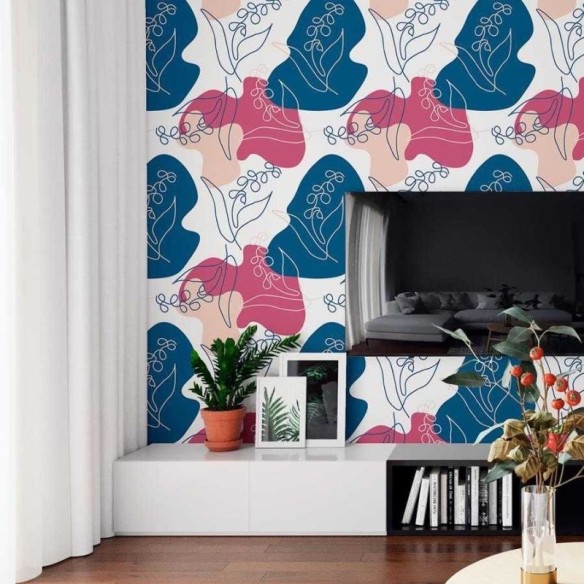Papel de Parede Adesivo Artístico Flores em Linha N06219