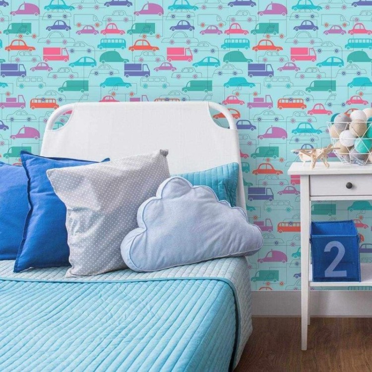 Papel de Parede Adesivo Azul Carros 351
