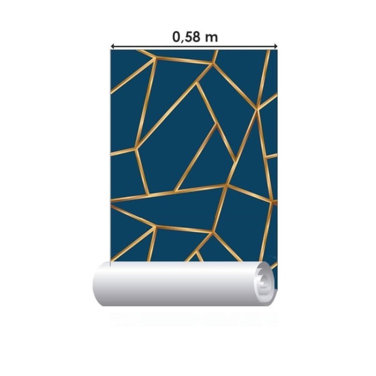 Papel de Parede Adesivo Azul e Dourado N09105
