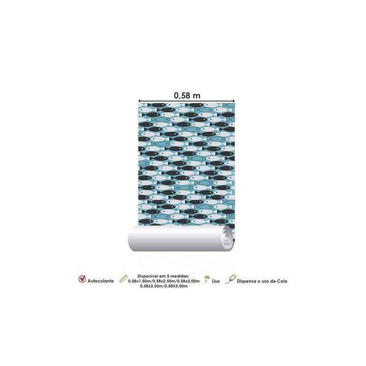 Papel de Parede Adesivo Azul Peixes 1418