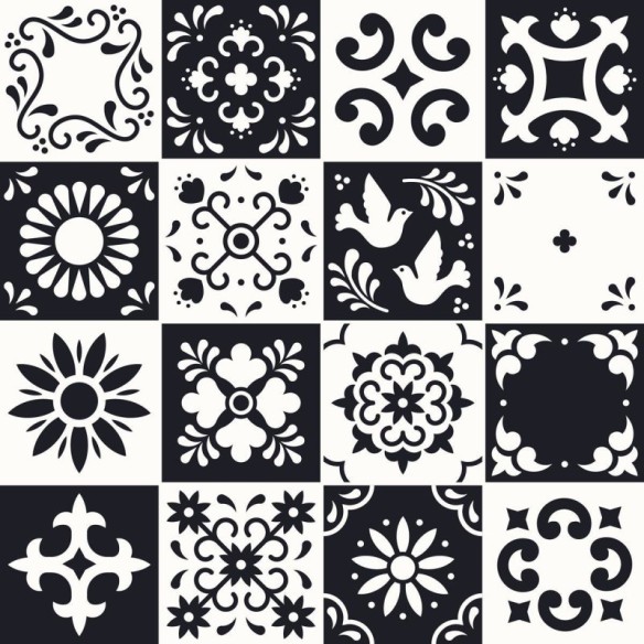 Papel de Parede Adesivo Azulejaria em Preto e Branco N09073