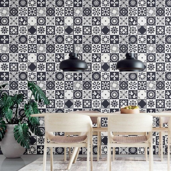 Papel de Parede Adesivo Azulejaria em Preto e Branco N09073