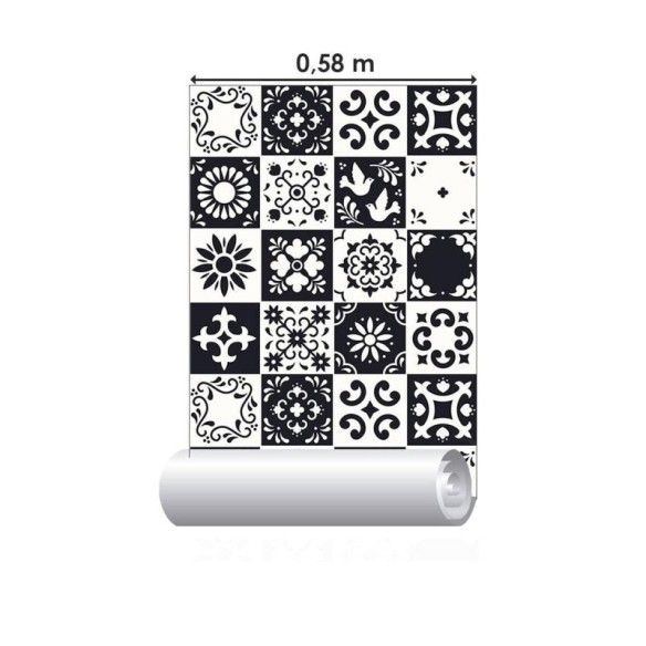 Papel de Parede Adesivo Azulejaria em Preto e Branco N09073