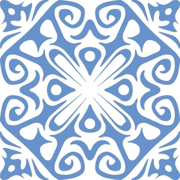 Papel de Parede Adesivo Azulejo Abstrato Azul e Branco N07108