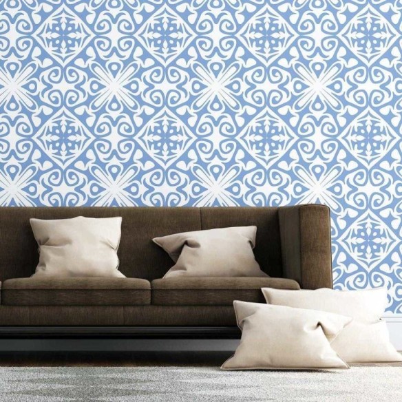 Papel de Parede Adesivo Azulejo Abstrato Azul e Branco N07108