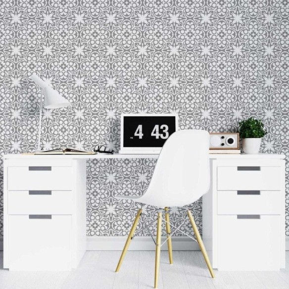 Papel de Parede Adesivo Azulejo Abstrato Cinza e Branco N07113