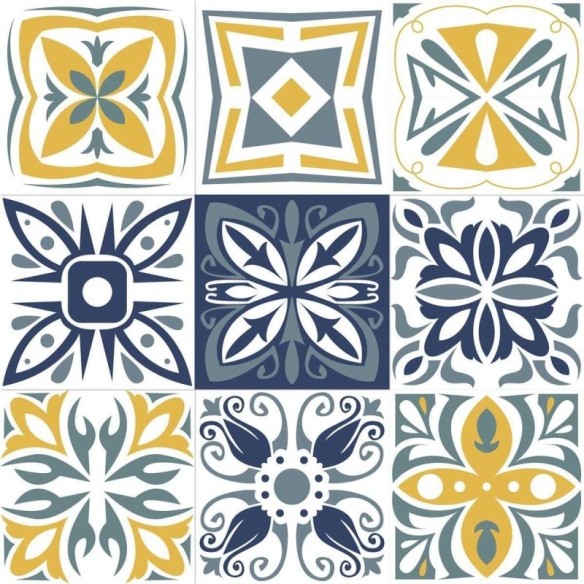 Papel de Parede Adesivo Azulejo Azul e Amarelo N03026