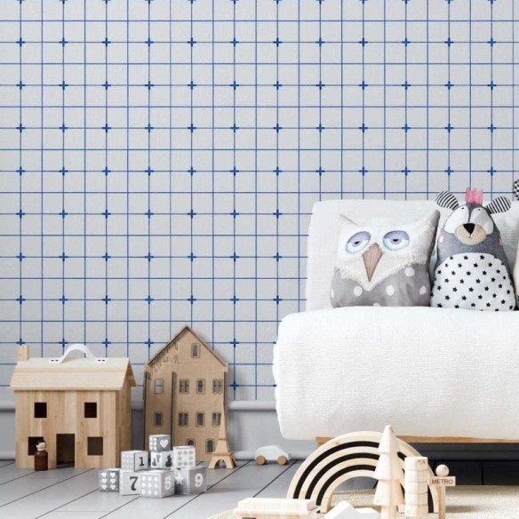Papel de Parede Adesivo Azulejo Azul e Branco N05219