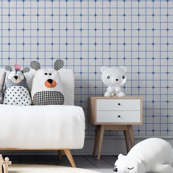 Papel de Parede Adesivo Azulejo Azul e Branco N05219