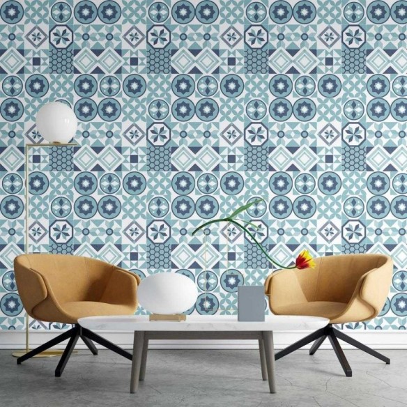 Papel de Parede Adesivo Azulejo Azul N03025