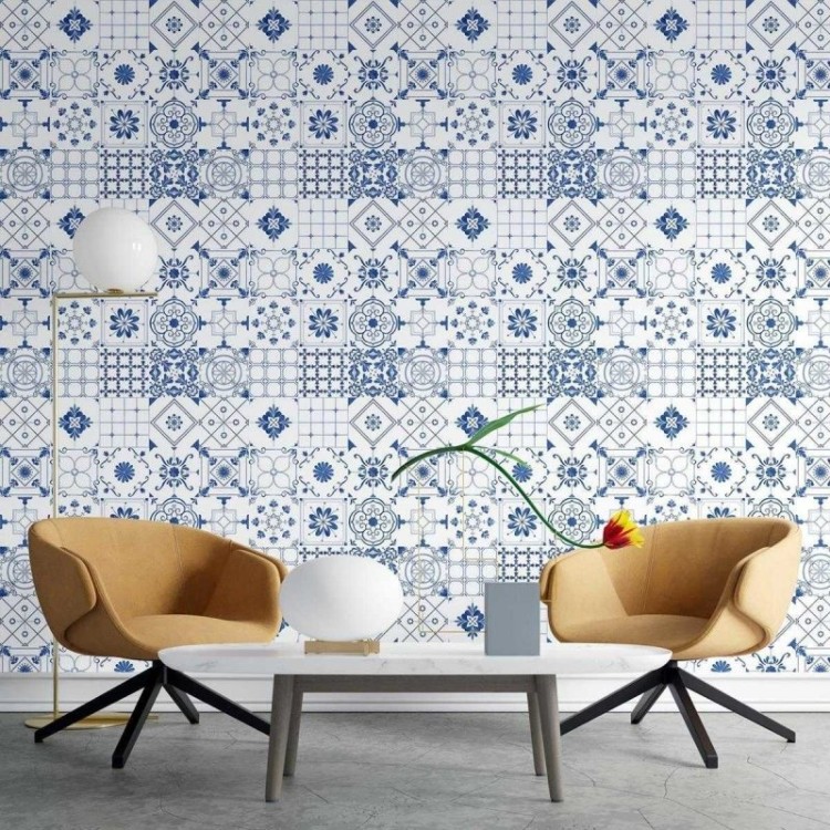 Papel de Parede Adesivo Azulejo Azul N03028