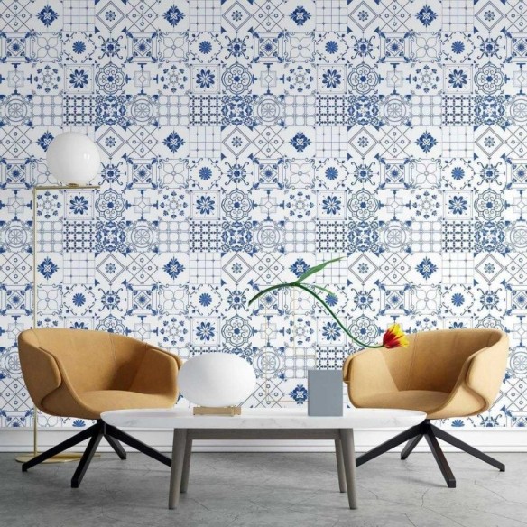 Papel de Parede Adesivo Azulejo Azul N03028
