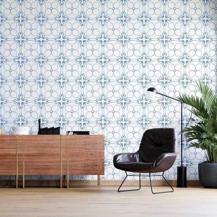 Papel de Parede Adesivo Azulejo Clássico Azul...