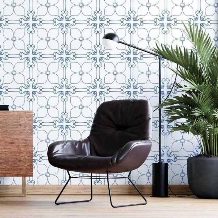 Papel de Parede Adesivo Azulejo Clássico Azul...