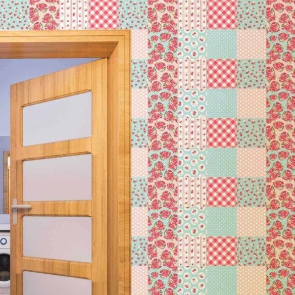 PAPEL DE PAREDE ADESIVO AZULEJO FLORAL AZUL E ROSA 113002105