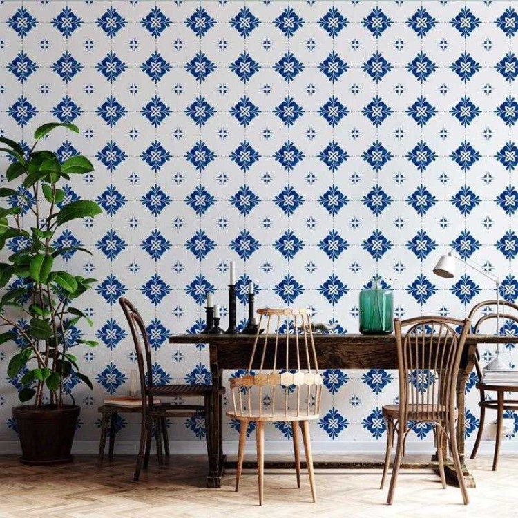 Papel de Parede Adesivo Azulejo Floral Vintage...