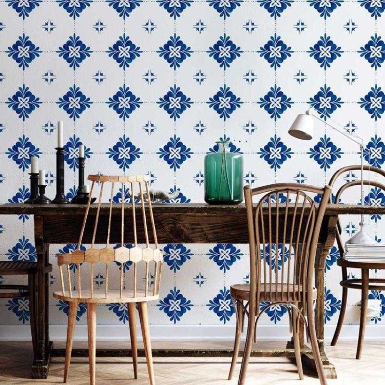 Papel de Parede Adesivo Azulejo Floral Vintage...