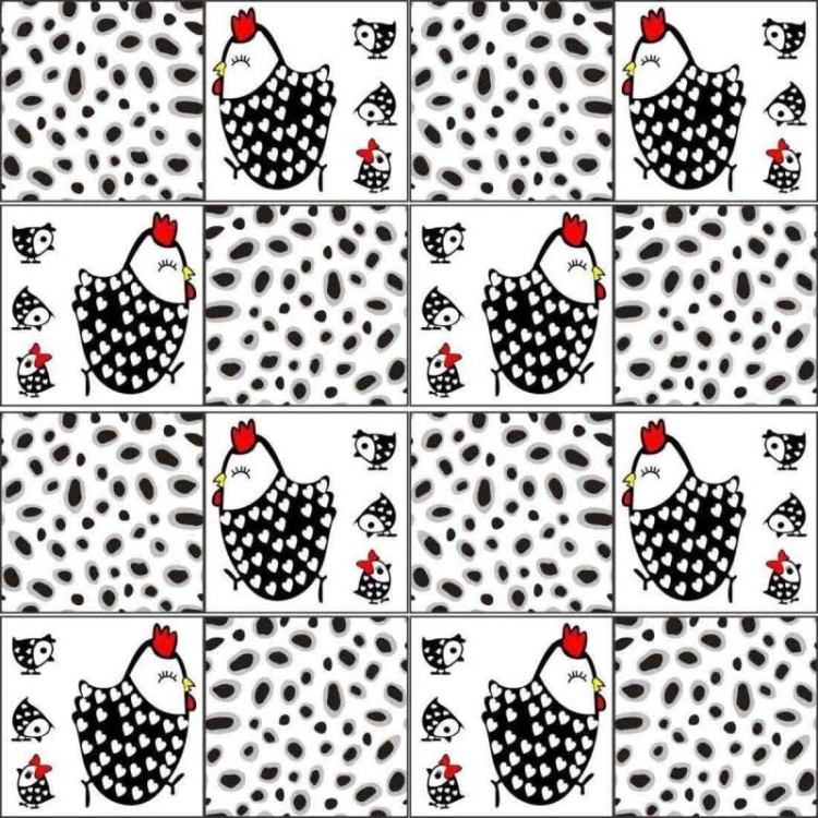 PAPEL DE PAREDE ADESIVO AZULEJO GALINHA PRETO E...