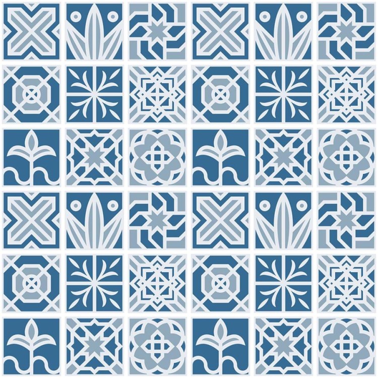 Papel de Parede Adesivo Azulejo Geométrico Azul...