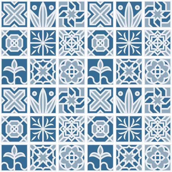 Papel de Parede Adesivo Azulejo Geométrico Azul N06111