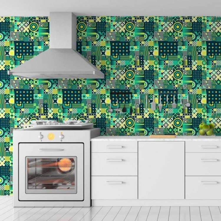 Papel de Parede Adesivo Azulejo Geométrico Neon...