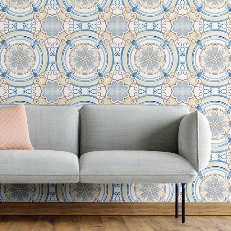 Papel de Parede Adesivo Azulejo Pintado à Mão...