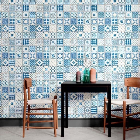 Papel de Parede Adesivo Azulejo Português Azul N012122