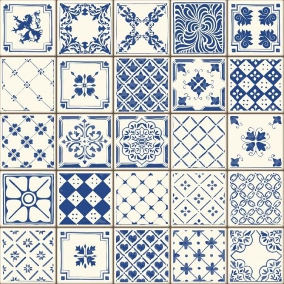 Papel de Parede Adesivo Azulejo Português Azul N012122