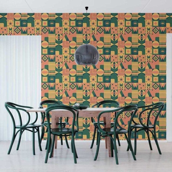 Papel de Parede Adesivo Azulejo Retrô Amarelo e Verde N05101
