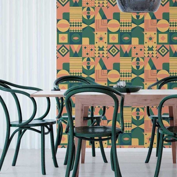 Papel de Parede Adesivo Azulejo Retrô Amarelo e...
