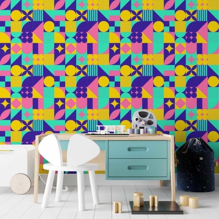 Papel de Parede Adesivo Azulejo retrô colorido...