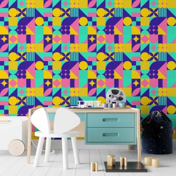 Papel de Parede Adesivo Azulejo retrô colorido N03140