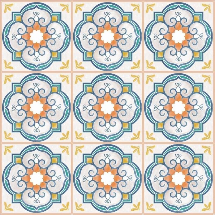 Papel de Parede Adesivo Azulejo Retrô Laranja e...