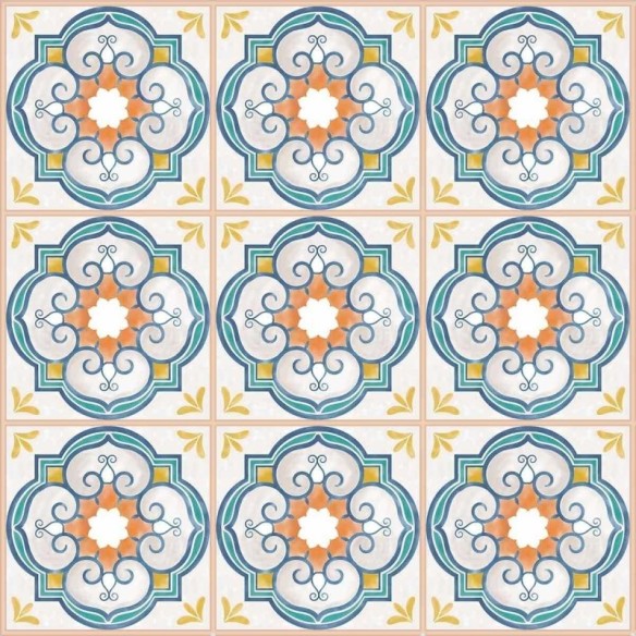 Papel de Parede Adesivo Azulejo Retrô Laranja e Azul N07002