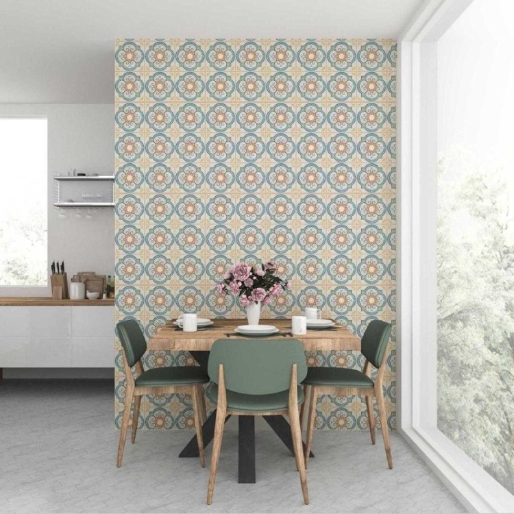 Papel de Parede Adesivo Azulejo Retrô Laranja e...