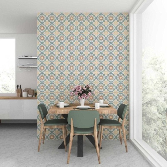 Papel de Parede Adesivo Azulejo Retrô Laranja e Azul N07002