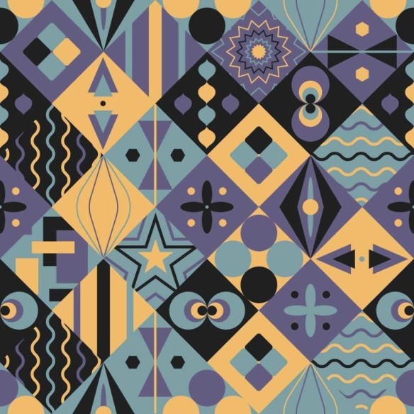 Papel de Parede Adesivo Azulejo Retrô Roxo e amarelo N05102