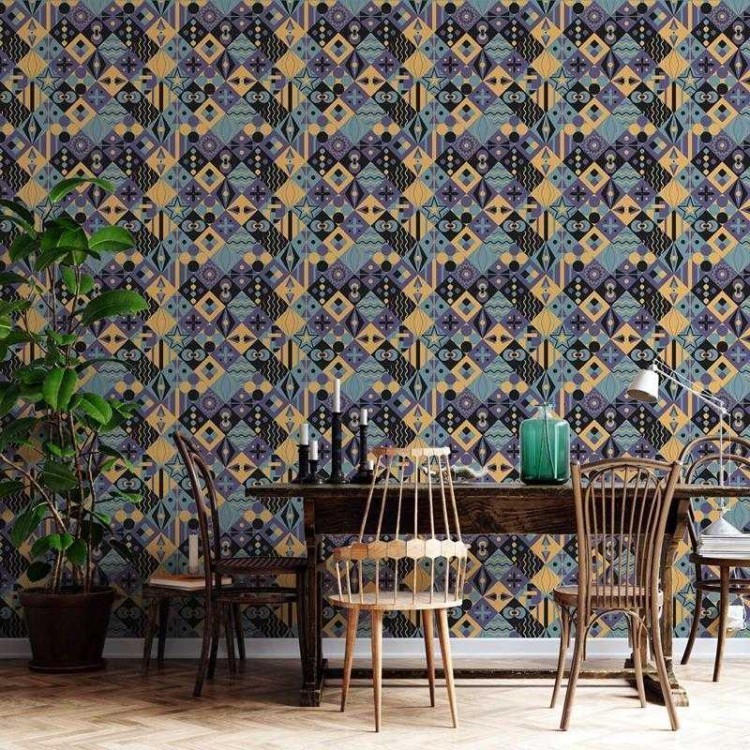 Papel de Parede Adesivo Azulejo Retrô Roxo e...