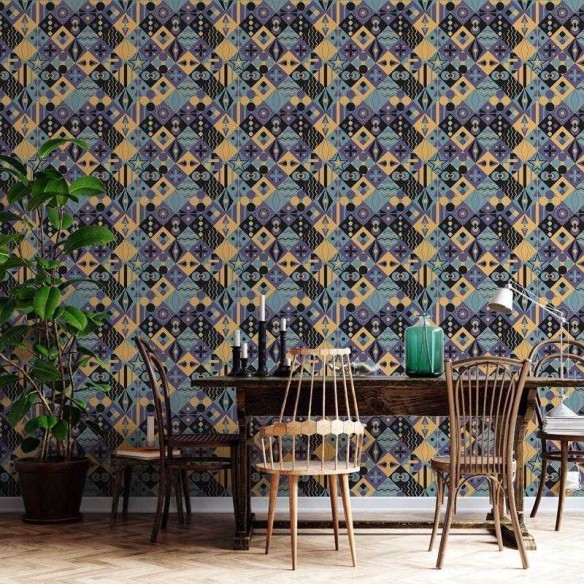 Papel de Parede Adesivo Azulejo Retrô Roxo e amarelo N05102