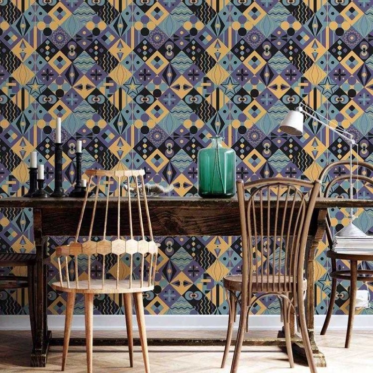 Papel de Parede Adesivo Azulejo Retrô Roxo e...