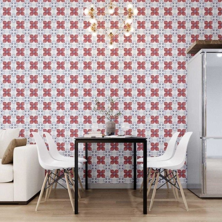 Papel de Parede Adesivo Azulejo Retrô Varmelho...