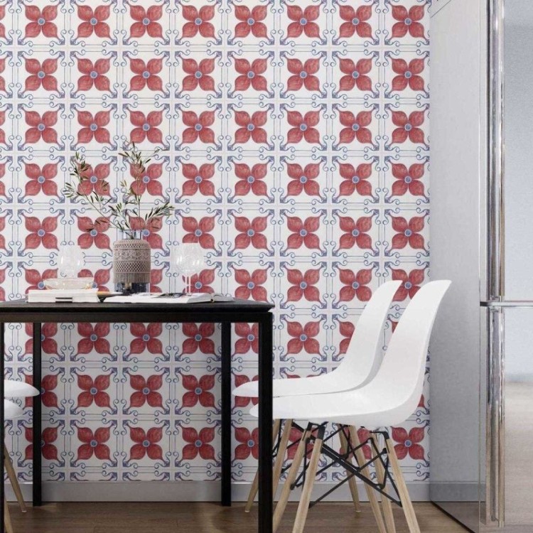 Papel de Parede Adesivo Azulejo Retrô Varmelho...