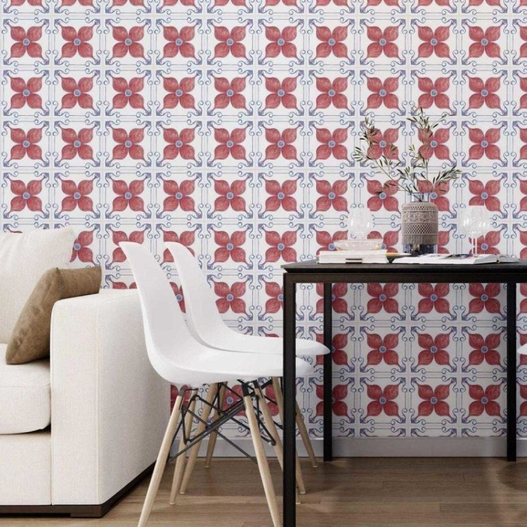 Papel de Parede Adesivo Azulejo Retrô Varmelho...
