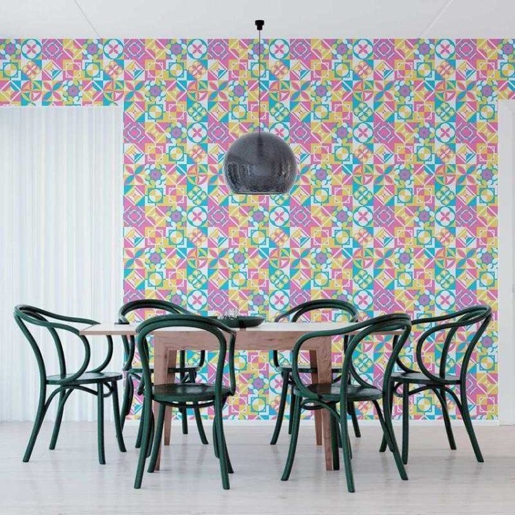 Papel de Parede Adesivo Azulejo Retrô Vibrante...