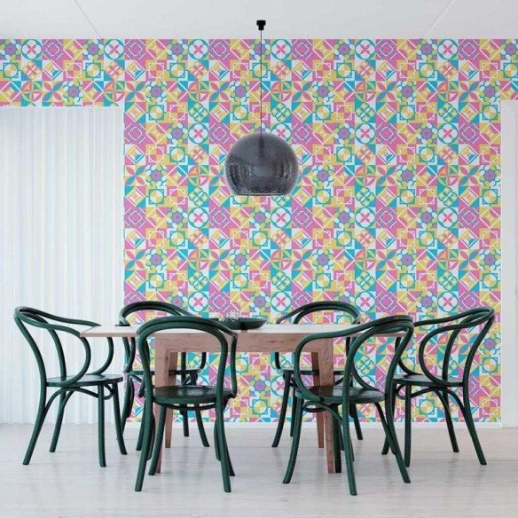 Papel de Parede Adesivo Azulejo Retrô Vibrante N05098