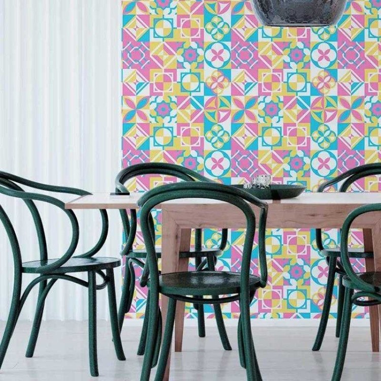 Papel de Parede Adesivo Azulejo Retrô Vibrante...
