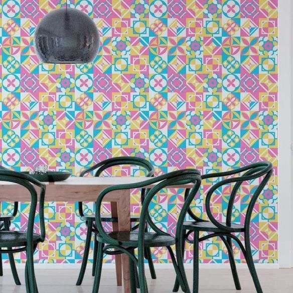 Papel de Parede Adesivo Azulejo Retrô Vibrante N05098